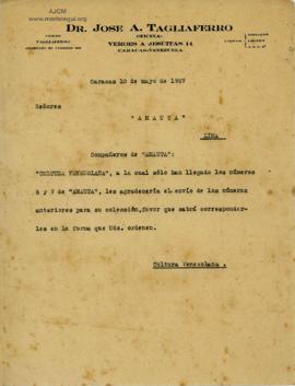 Carta de Cultura Venezolana, 10/5/1927