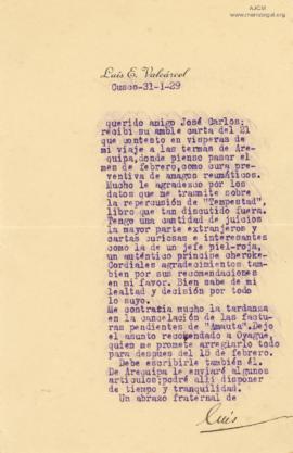 Carta de Luis E. Valcárcel, 31/1/1929
