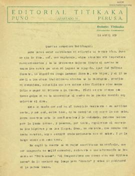 Carta de Gamaliel Churata (Arturo Peralta Miranda), 24/4/1929