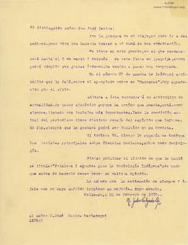 Carta de M. Julio Delgado A., 22/2/1930