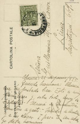 Tarjeta Postal a Guillermina Mariátegui de Cavero, 22/6/1925