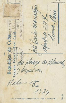 Tarjeta Postal de Blanca Luz Brum y David Alfaro Siqueiros, 15/10/1929