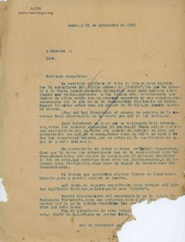 Carta de Rafael Tupayachi Ferro, 11/9/1930