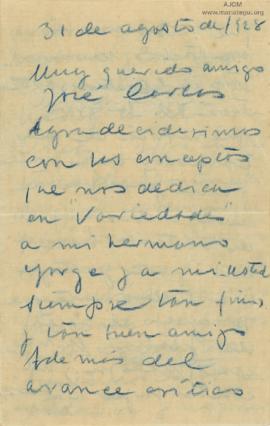 Carta de José María Eguren, 31/8/1928