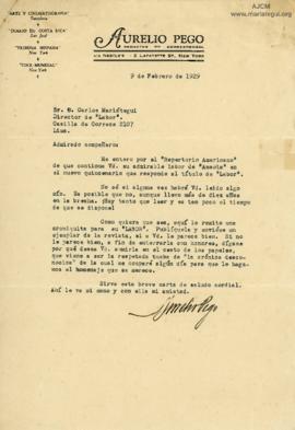 Carta de Aurelio Pego, 9/2/1929