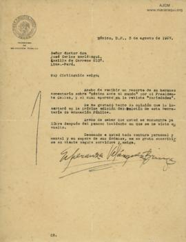 Carta de Esperanza Velázquez Bringas, 3/8/1927