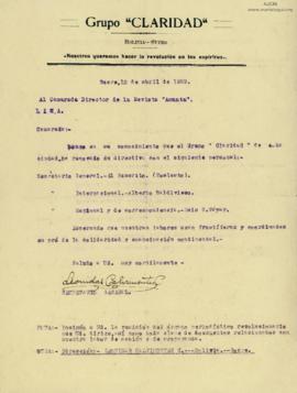 Carta de Leonidas Calvimontes, 10/4/1929