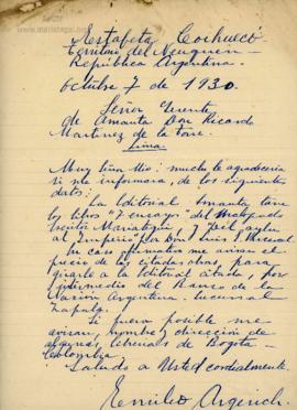 Carta de Emilio Argerich, 7/10/1930