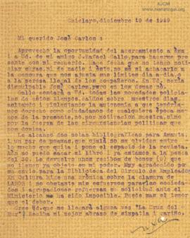 Carta de Nicanor A. de la Fuenta (Nixa), 19/12/1929