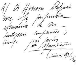 Dedicatoria al Dr. Honorio Delgado, 30/12/1928