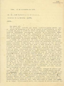 Carta de M. T. Mejía Xesspe, 20/11/1926
