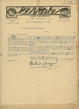 Carta de Anterno Orrego, 19/12/1929