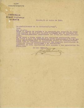 Carta de Miguel Untiveros, 10/03/1926
