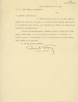 Carta de Ricardo E. Flórez, 19/9/1929