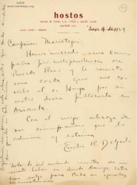 Carta de Emilio R. Delgado, 9/11/1929