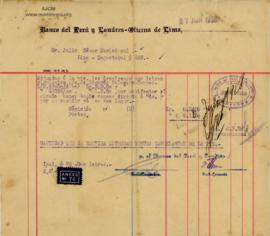 Carta del Banco de Perú y Londres, 27/6/1928