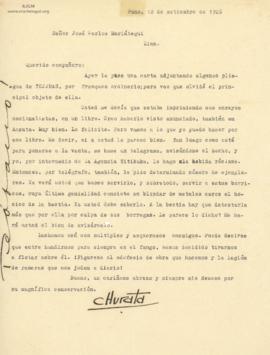 Carta de Gamaliel Churata (Arturo Peralta Miranda), 10/9/1928
