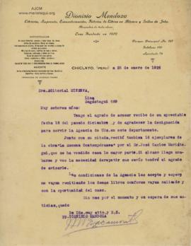Carta de Dionisio Mendoza, 25/1/1926