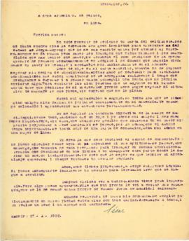 Carta a Artemia G de Falcón, 27/10/1922