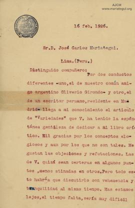 Carta de Guillermo de Torre, 16/2/1926