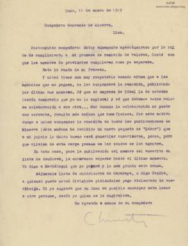 Carta de Gamaliel Churata (Arturo Peralta Miranda), 11/1/1929