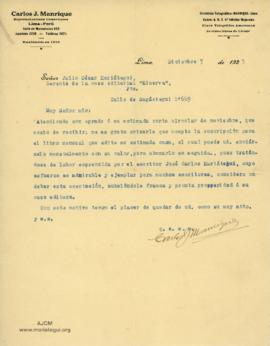 Carta de Carlos J. Manrique, 3/12/1925