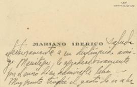 Tarjeta de Mariano Iberico, 9/10/1928