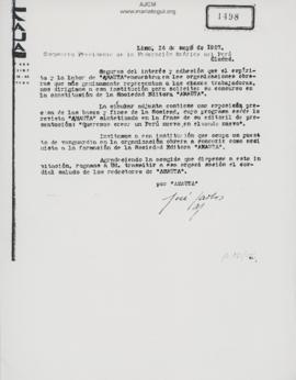 Carta al Presidente de la Federación Gráfica de la Ciudad, 14/5/1927