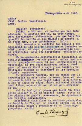 Carta de Emilio Vásquez S., 4/1/1930