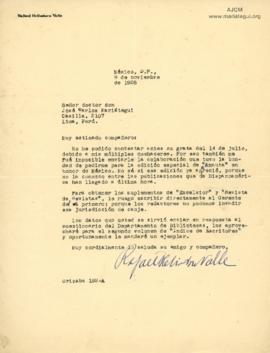 Carta de Rafael Heliodoro Valle,8/11/1928