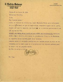 Carta de T. Bullón Salazar, 30/7/1926
