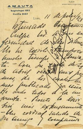 Tarjeta Postal a Luis A. Rodríguez O. (Luis de Rodrigo), 11/7/1928