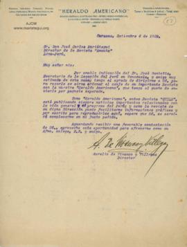 Carta de Aurelio de Vivanco y Villegas, 4/9/1929