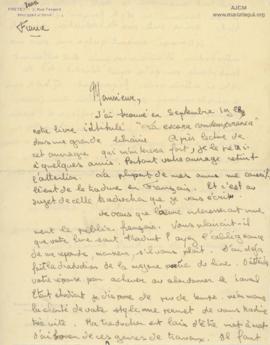 Carta de Jean Fretet, 9/1928