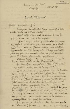Carta de Luis E. Valcárcel, 20/2/1929