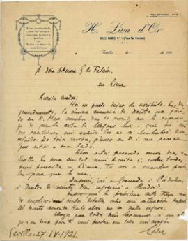 Carta a Artemia G de Falcón, 27/4/1921