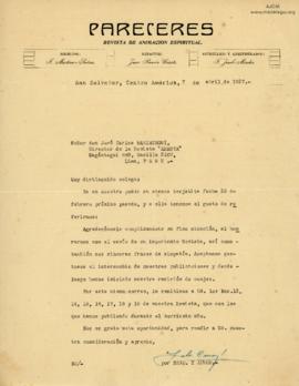 Carta de Salvador Cano, 7/4/1927