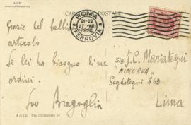 Tarjeta Postal de Anton Giulio Bragaglia, 27/8/1926
