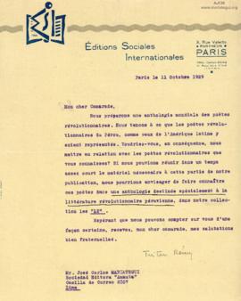 Carta de Tristán Rémy, 11/10/1929
