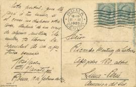 Tarjeta Postal a Ricardo Martínez de la Torre, 10/2/1920