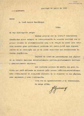 Carta de Julio C. Guerrero, 8/7/1929