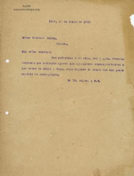 Carta a Teodosio Muñoz, 14/7/1928