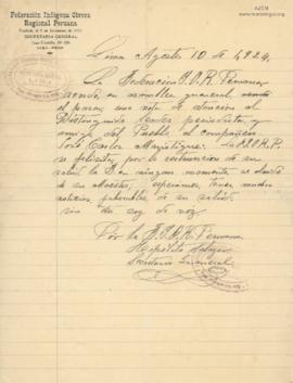 Carta de Hipolito Salazar, 10/8/1924