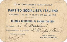 [Credencial del XXII Congreso Nacional del Partido Socialista Italiano]