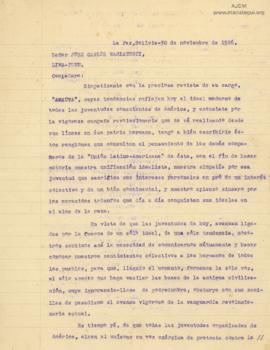 Carta de Omar Estrella, 30/11/1926