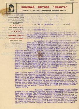 Carta a Nicanor A. de la Fuente (Nixa), 10/9/1929