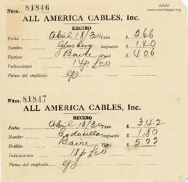 Recibo de la compañía All America Cables, 18/04/1930