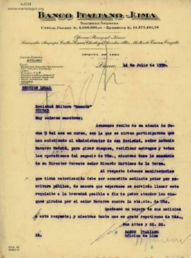 Carta del Banco Italiano, 14/7/1930