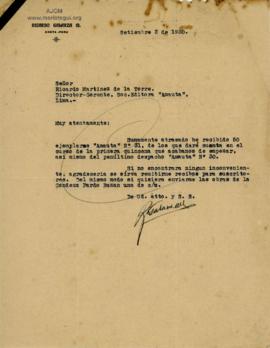 Carta de Ricardo Galarza, 2/9/1930