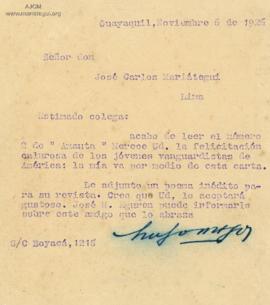 Carta de Hugo Mayo, 6/11/1926